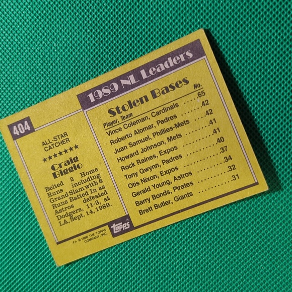 🩸Vintage All Star Topps Craig Biggio 1990 Card #404 National League - Picture 10 of 11